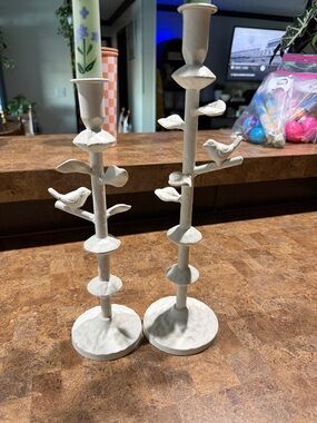Large iron white chalk painted enchanted bird candleholders Kirkland’s BN